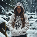 Women's Viking Tribal Jacquard Celtic Inspired Chunky Knit Hooded Sweater elevenforest