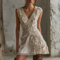Women's Floral Patchwork Lace V-neck Sleeveless Dress elevenforest