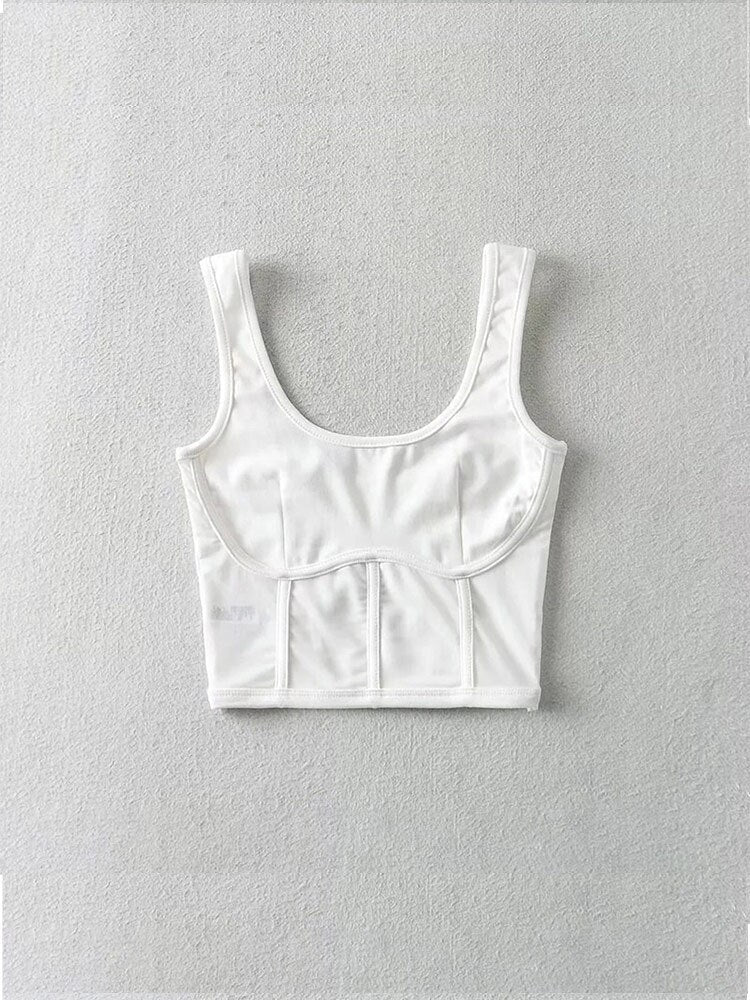 Corset Tank Top With Mesh Detail Mesh Panels Fitted Crop Top