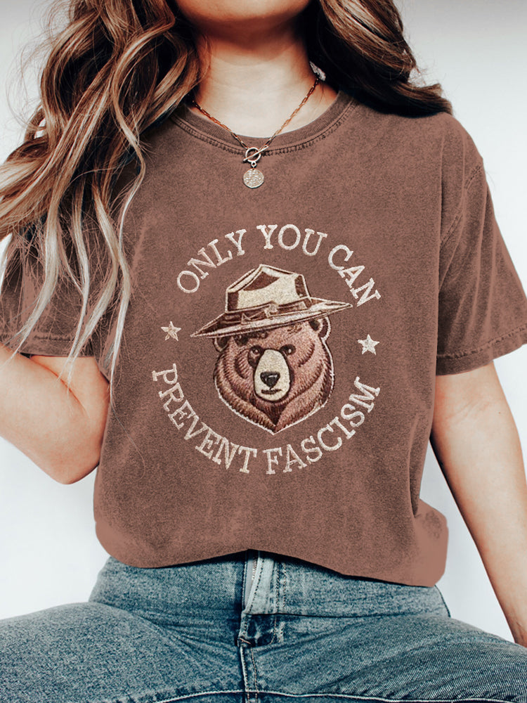 Comstylish Only You Can Prevent Fascism Embroidery Vintage T-shirt