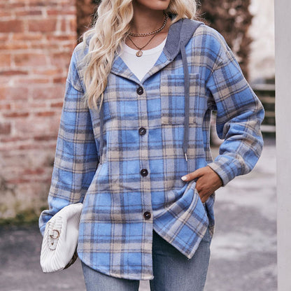 Hooded Flannel Plaid Coat Shirt in Multiple Colors