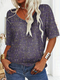 Women's Floral Art Print 100% Cotton V-Neck T-Shirt