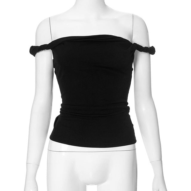 Taruxy Off Shoulder Slim Fit Twist Top for Sleeveless Patchwork Pullover Short T Shirt Female Summer
