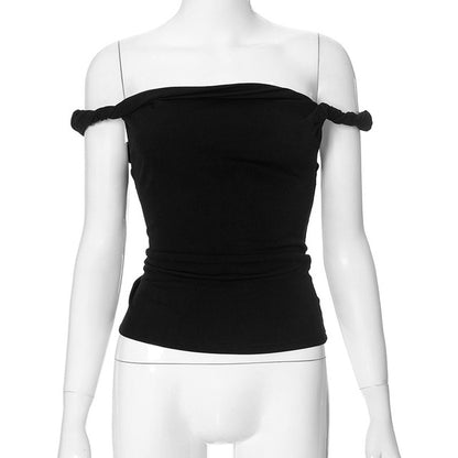 Taruxy Off Shoulder Slim Fit Twist Top for Sleeveless Patchwork Pullover Short T Shirt Female Summer