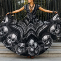 Women's Skull Tie-dye Black Vintage Floral Short-sleeved Long Dress elevenforest