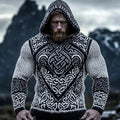 Men's Viking Chunky Knit Celtic Knotwork Patterns Cozy Knit Hooded Sweater elevenforest
