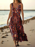 Women's Ethnic Totem Art Print Pocket V Neck Cotton Dress
