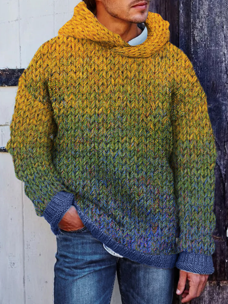 Men's Gradiant Art Crochet Cozy Hooded Sweater elevenforest
