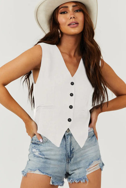 White V Neck Suit Vest