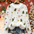 Comstylish Cute Bow And Christmas Tree Pattern Warm Crew Neck Sweater