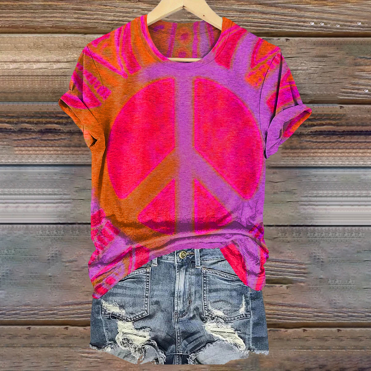 Hippie Art Print Casual Short Sleeve T-shirt