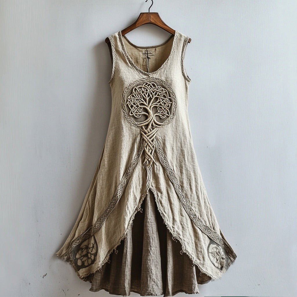 Viking Tree Of Life Celtic Knot Art Linen Tank Dress elevenforest