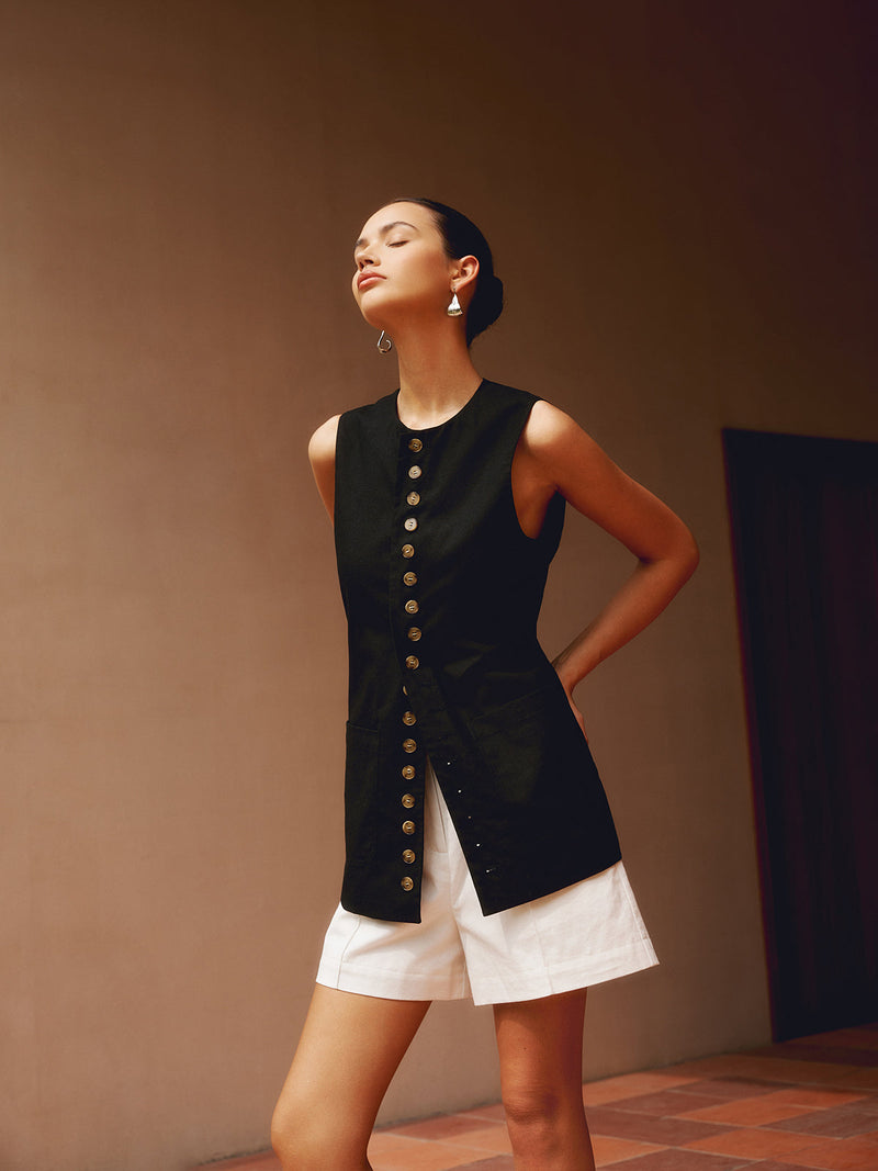 Cotton & Linen Button-front Vest