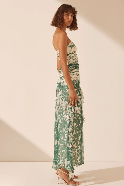 Ruched Strapless Midi Dress