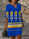 Women's Vintage Sunflower Print Dress elevenforest