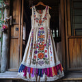 Vintage Boho Purple Floral Embroidery Design Women's Tank Dress elevenforest