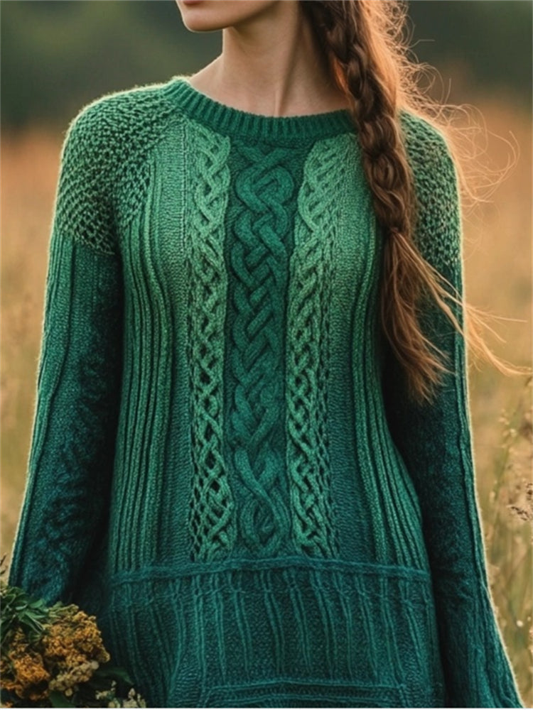 Vintage Irish Celtic Gradient Cozy Knit Sweater Dress elevenforest