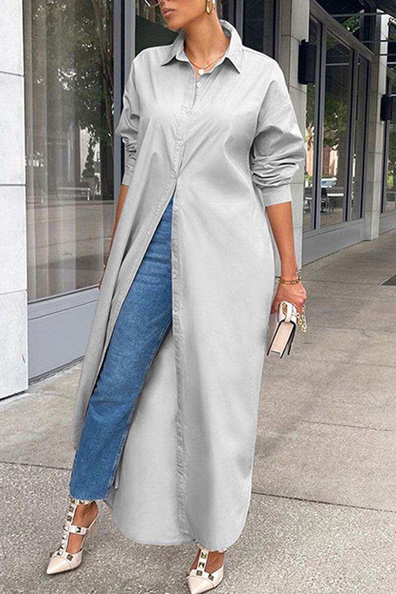 Patchwork Buckle Turndown Collar Tops