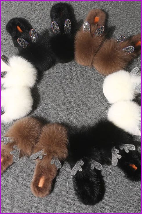 Fox Fur and Rabbit Fur Slides Df043