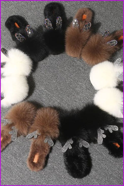 Fox Fur and Rabbit Fur Slides Df043