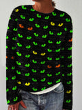 Halloween Spooky Cat Eyes Cozy Knit Sweater elevenforest