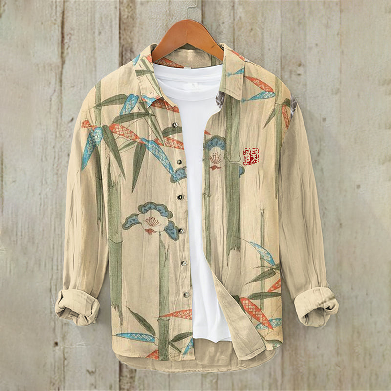 Bamboo Japanese Art Casual Linen Blend Shirt elevenforest