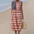 Women's Independence Day Printed Cotton Linen Dress elevenforest
