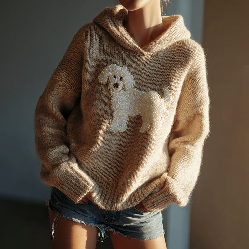 Comstylish Classic Fuzzy Poodle Dog Felt Cozy Knit Hooded Sweater