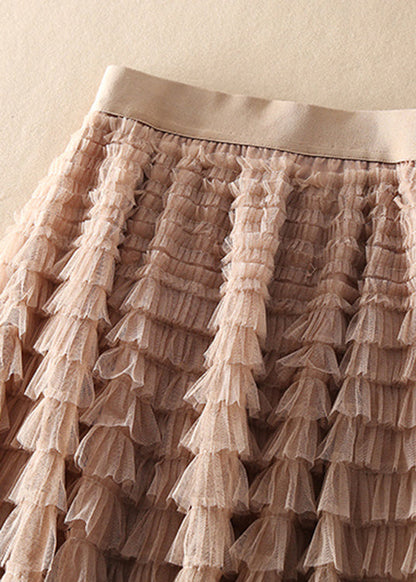 Unique Coffee Apricot Patchwork Wrinkled Tulle Skirts Spring