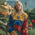 Women's Venezuela Flag Floral Art  Long Sleeve Tunic elevenforest