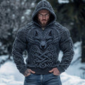 Retro Wolf Inspired Viking Celtic Jacquard Chunky Hooded Sweater elevenforest