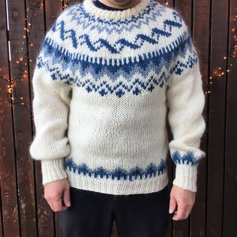 Vintage Knitted Jacquard Iceland Cozy Crew Neck Sweater elevenforest