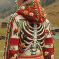 Comstylish Vintage Halloween Skeleton Floral Knitted Hooded Sweater