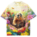 Comstylish Women's Happy Groundhog Day Flowers Vintage Tee