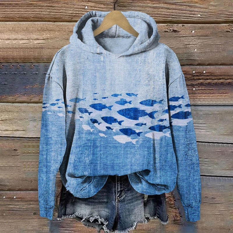 Fish Art Print Long Sleeve Hoodie elevenforest