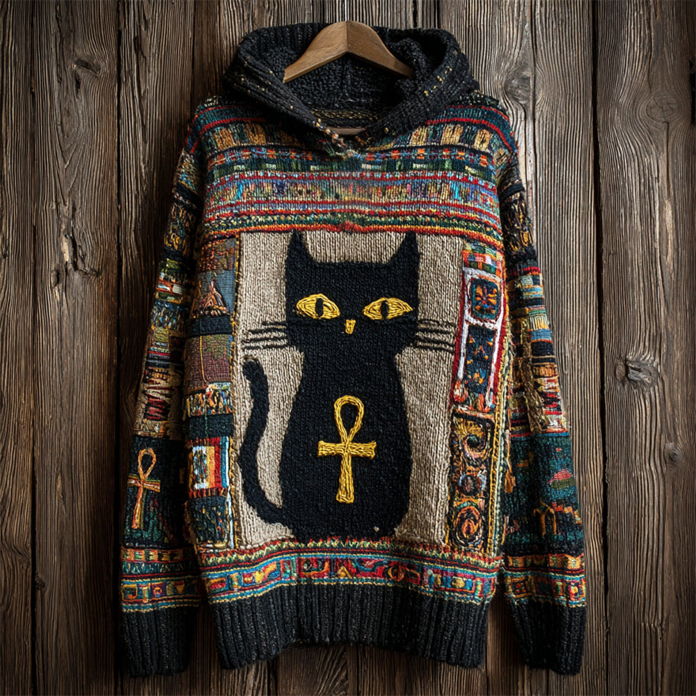 Comstylish Egyptian Ankh & Cat Women's Hooded Sweater