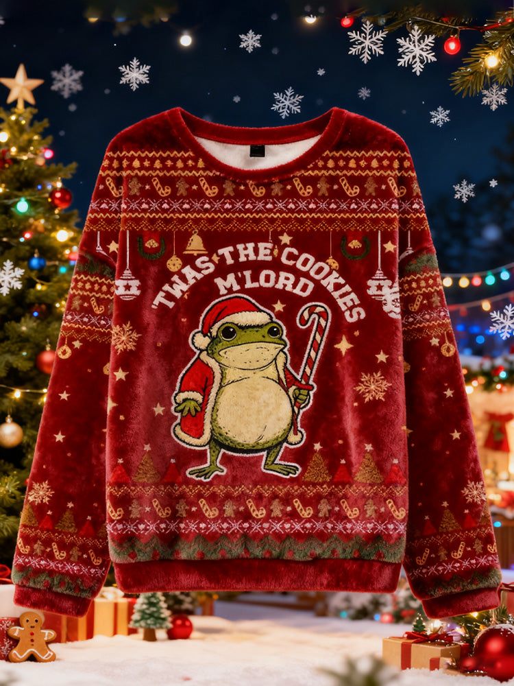 Comstylish Twas The Cookies Frog Christmas Ugly Flannel Sweater