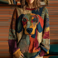 Vintage Classic Patchwork Dachshund  Inspired Cozy Knit Sweater elevenforest