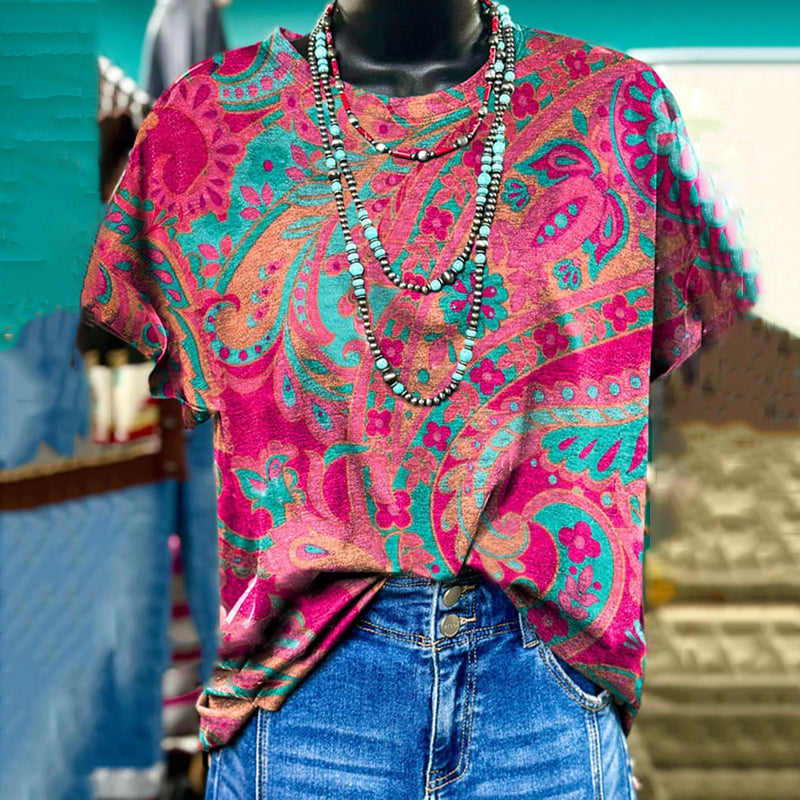 Paisley Art Print Casual Women's T-shirt elevenforest