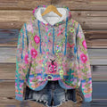 Vintage Floral Print Knitted Cozy Hooded Sweater elevenforest