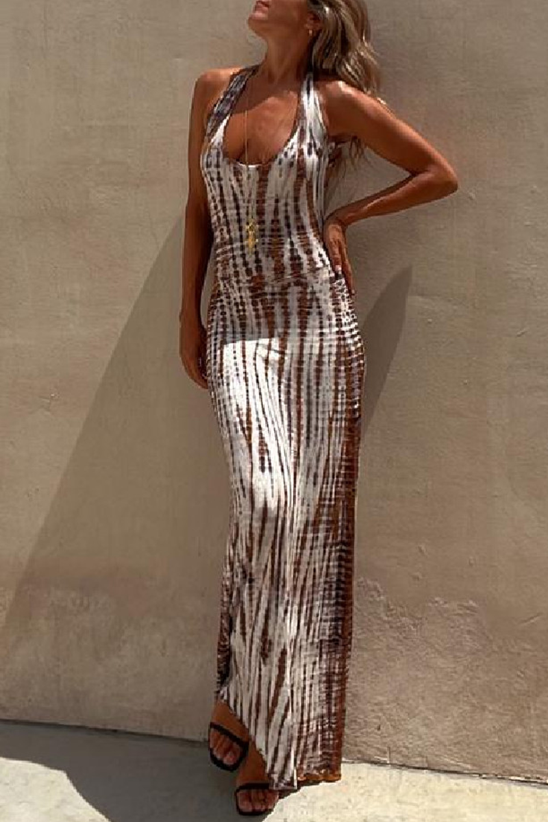 Striped Patchwork Backless U Neck Vest Dress Dresses