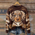 Comstylish Fuzzy Dachshund Dog & Pattern Knit Cozy Sweater