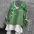 Comstylish Women's Vintage Floral Art V-neck Loose Linen T-shirt