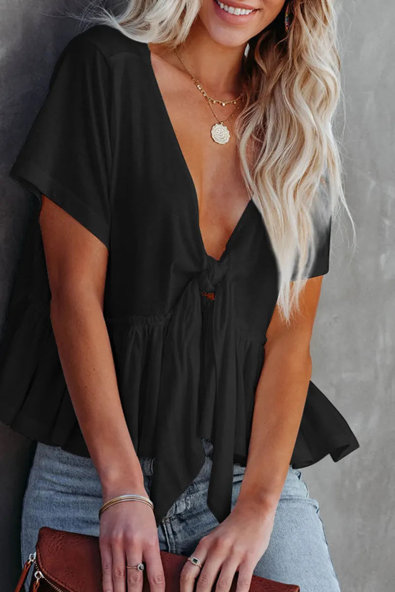 Bandage V Neck T-shirts(3 Colors)