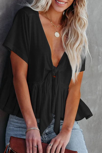 Bandage V Neck T-shirts(3 Colors)