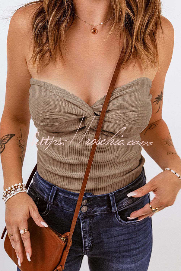 Tube Knit Ribbed Slim Backless Tank Top