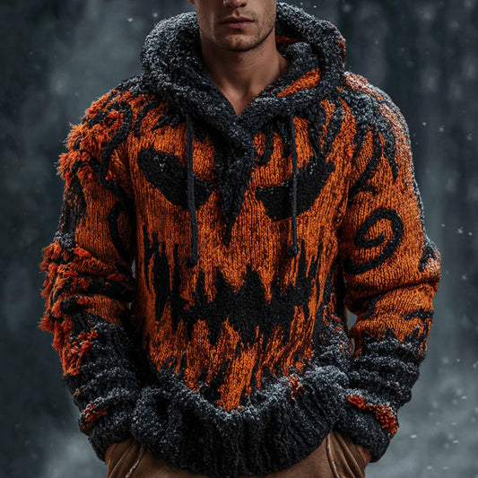 Men's Vintage Halloween Ghost Face Embroidered Hooded Sweater artswardrobe