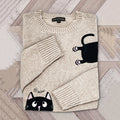 Funny Black Cat Embroidery Jacquard Art Cozy Sweater elevenforest