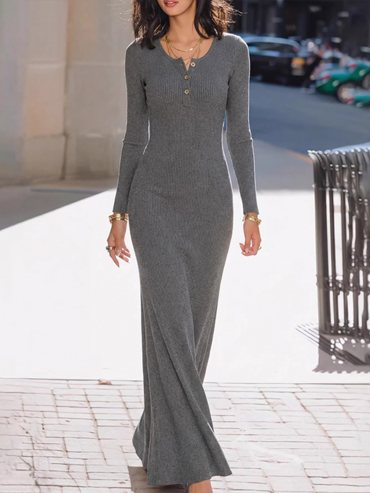 Comstylish Elegant Temperament Waist-slimming Long-sleeve Knitted Dress