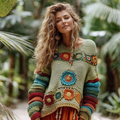 Vintage Classy Spring Rainbow Vacation Colorblock Art Cozy Knitted Sweater elevenforest